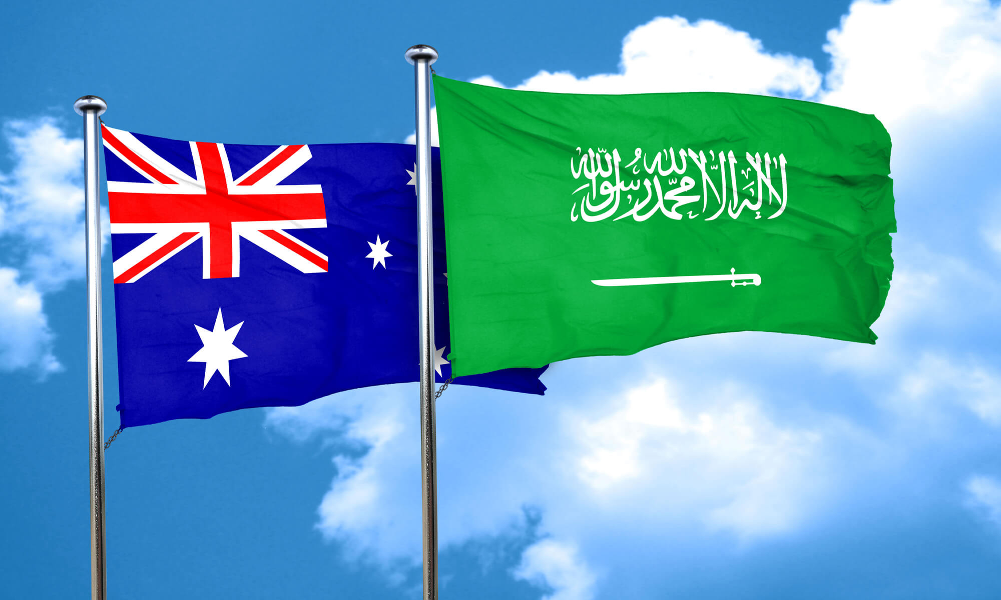Saudi-Arabia-Australia-flag-blue-sky